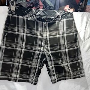 Ping Golf Shorts Mens Size 38 White Black plaid 10" Inseam Stitched Logo‎ 83